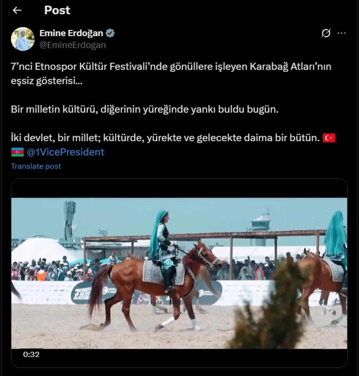 Əminə Ərdoğan Qarabağ atlarının kompozisiyası ilə bağlı paylaşım etdi — 1
