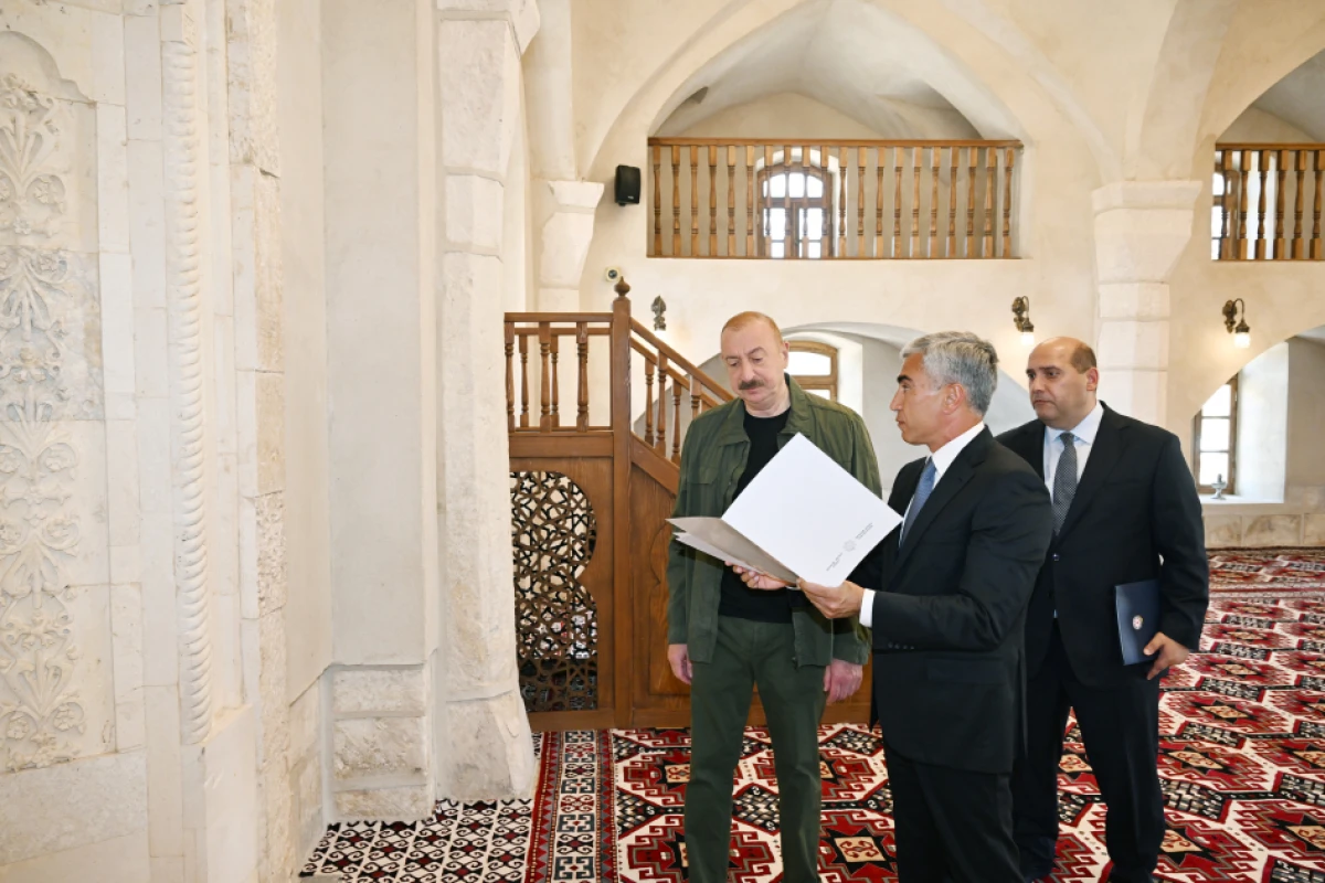 Prezident İlham Əliyev Ağdamın Qiyaslı kəndindəki tarixi məscidin binasının bərpadan sonra açılışında iştirak etdi — 3