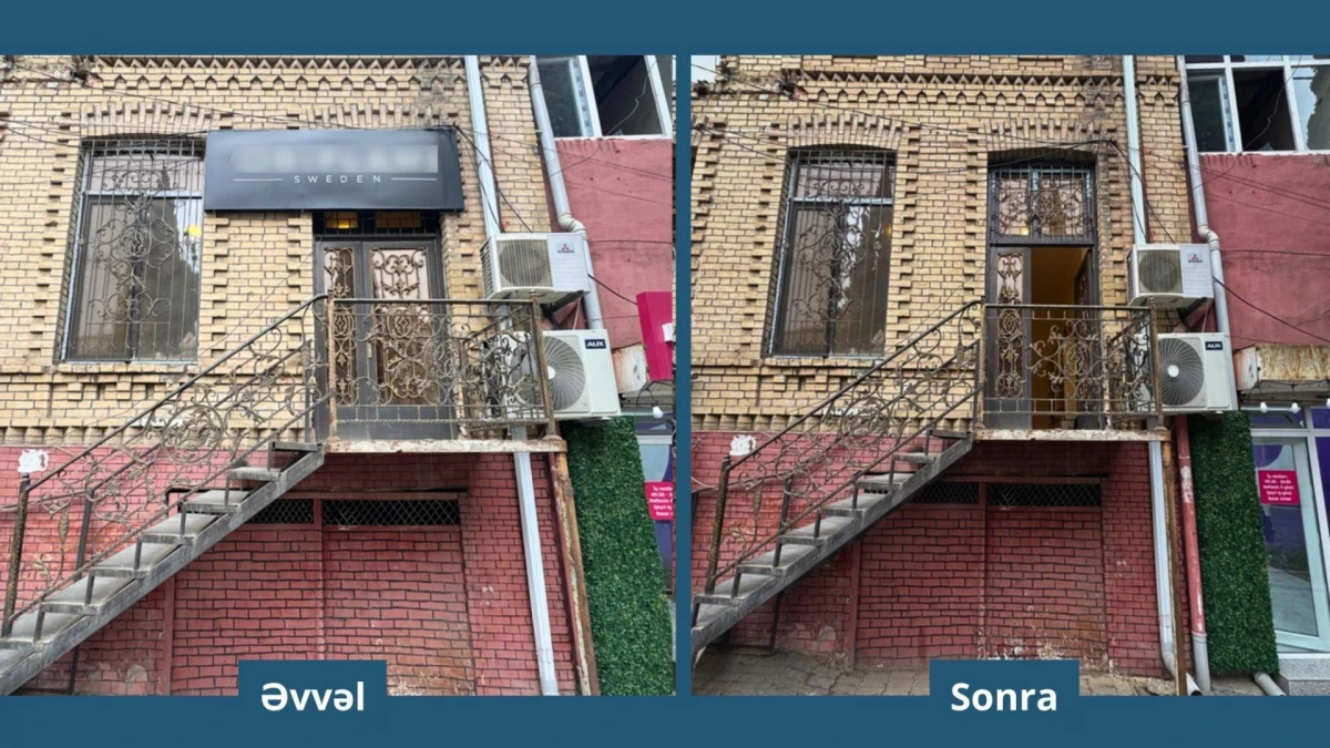 Gəncədə tarixi binaların üzərindəki reklam lövhələri söküldü — 1