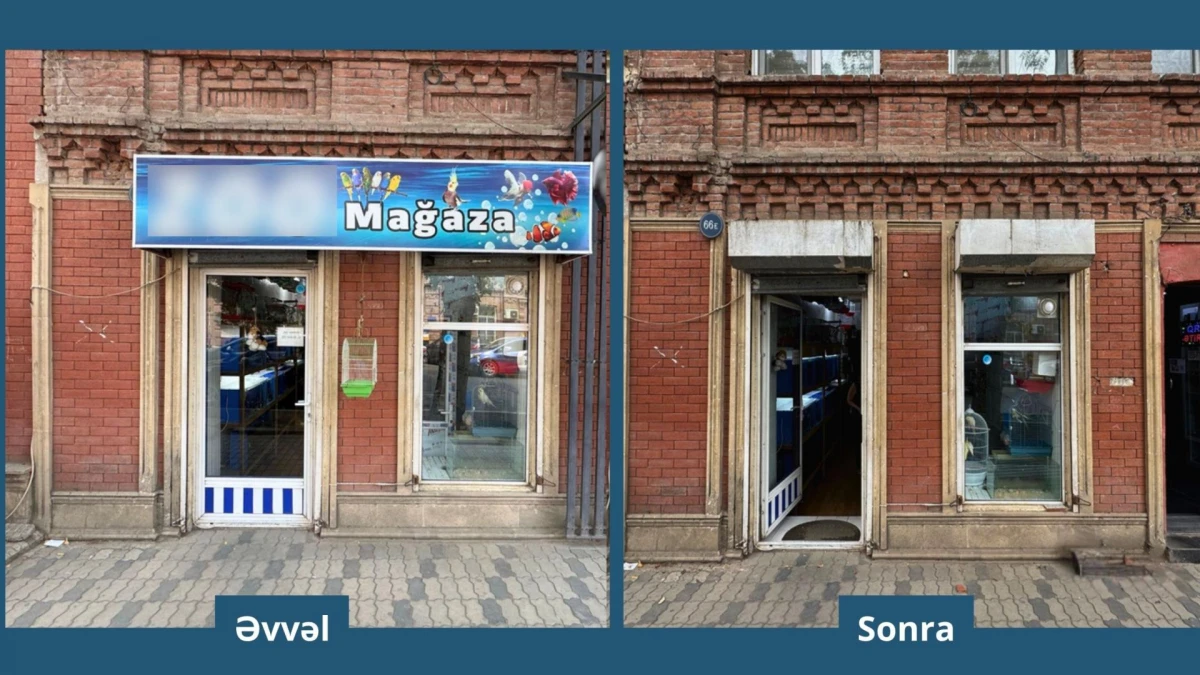 Gəncədə tarixi binaların üzərindəki reklam lövhələri söküldü — 3