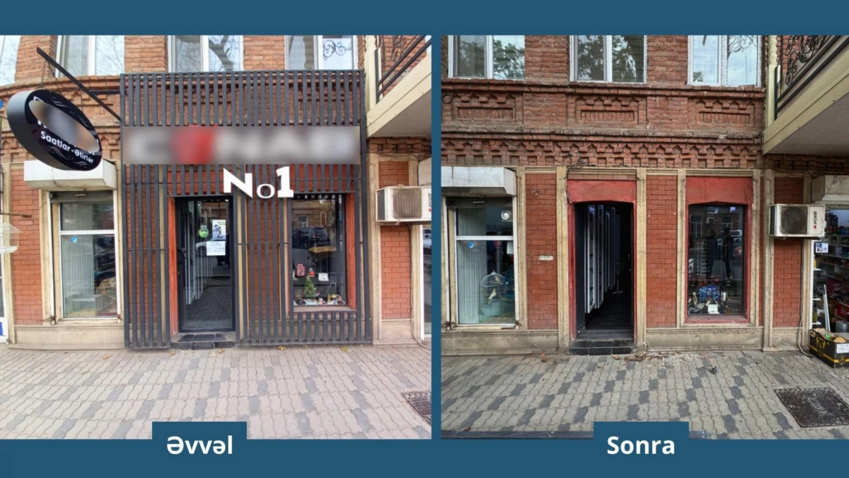 Gəncədə tarixi binaların üzərindəki reklam lövhələri söküldü — 5