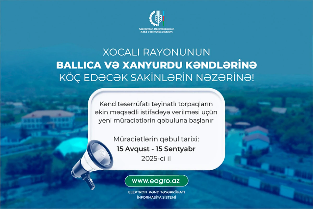 Xocalının Xanyurdu və Ballıca kənd sakinlərinə torpaq icarəsi üçün müraciət qəbulu başladı
