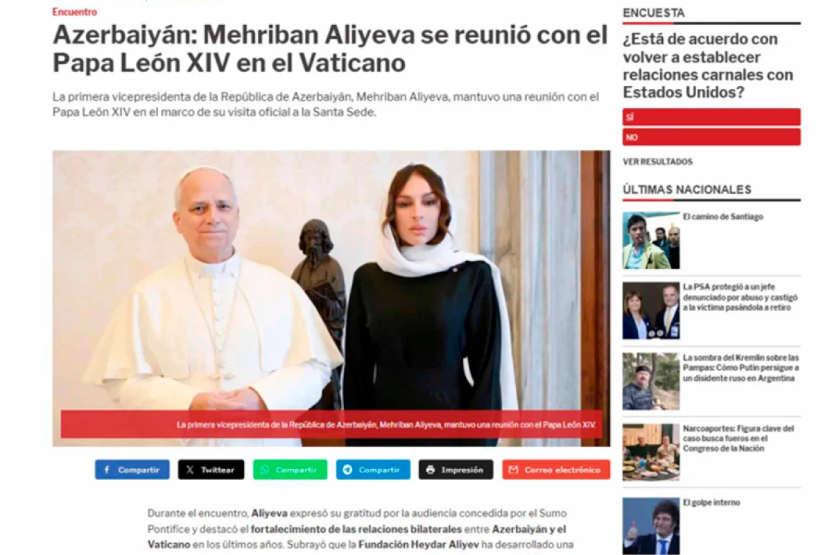 Birinci vitse-prezident Mehriban Əliyevanın Vatikana səfəri dünya mediasının diqqət mərkəzində