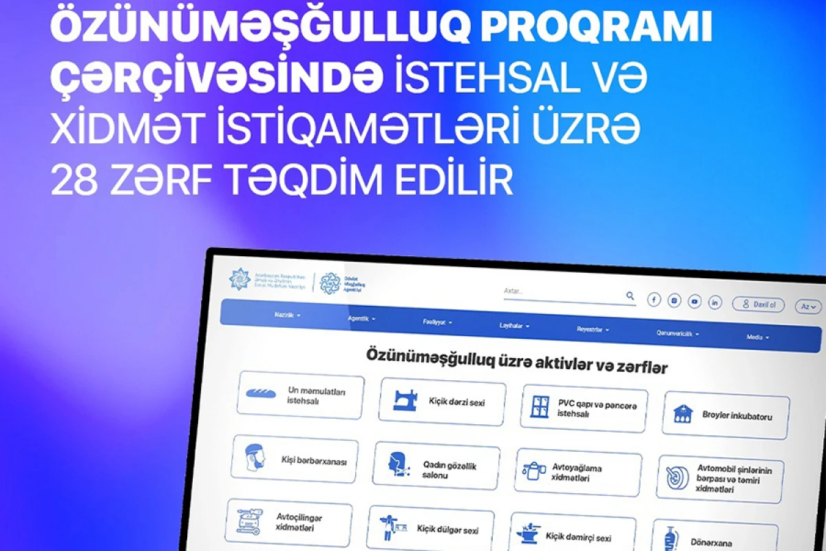 Özünüməşğulluq proqramı çərçivəsində 28 zərf təqdim edilir