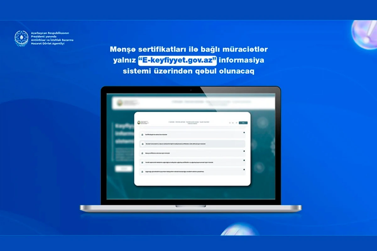 Mənşə sertifikatları ilə bağlı müraciətlər yalnız "E-keyfiyyet.gov.az"la qəbul olunacaq