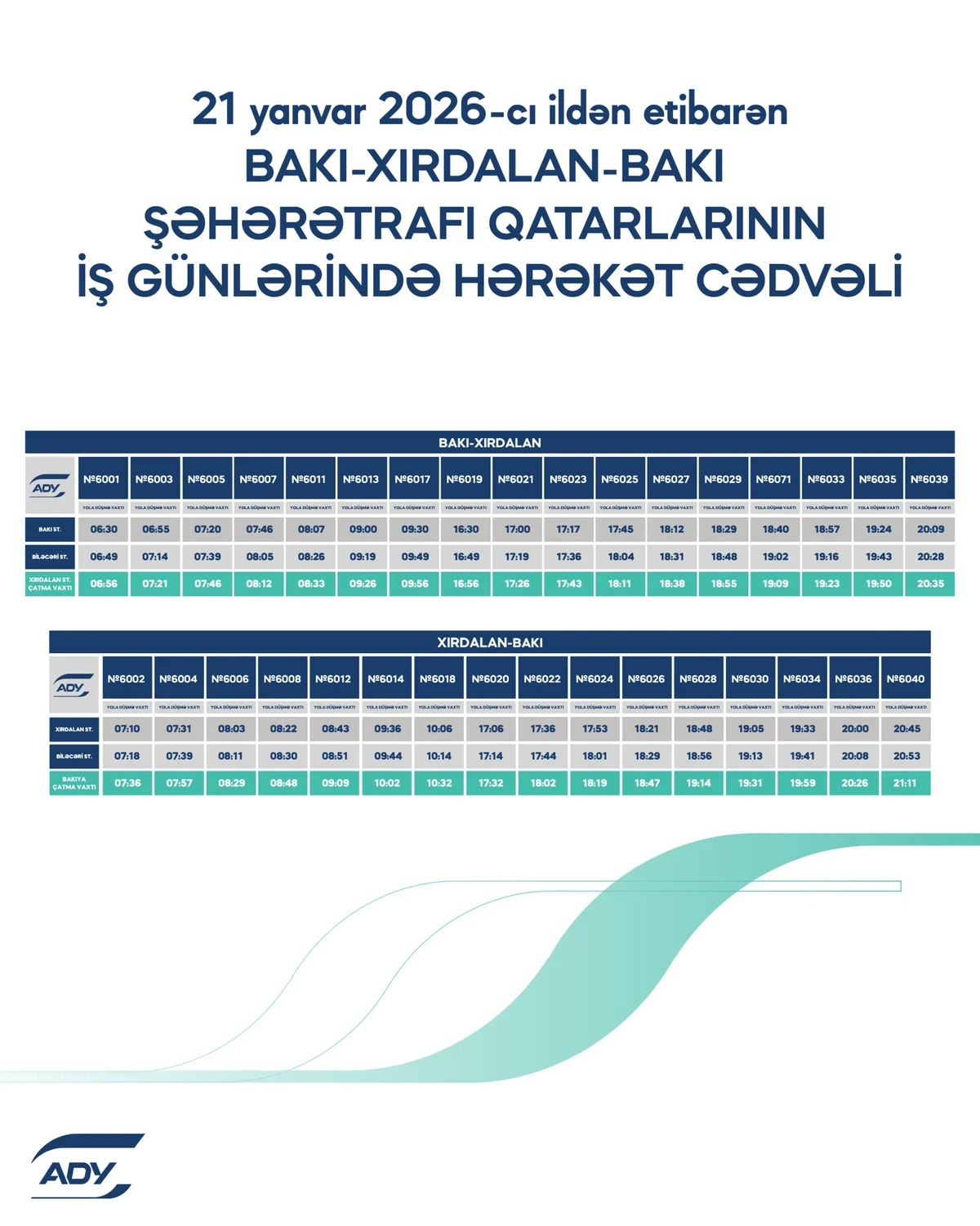 ADY bu marşrut üzrə qatarların hərəkət cədvəlini yeniləyir — 1