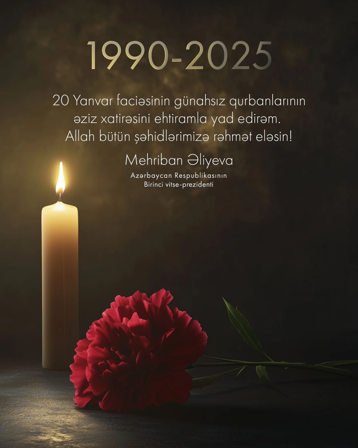 Mehriban Əliyeva "20 Yanvar" faciəsinin ildönümü ilə bağlı paylaşım etdi — 1