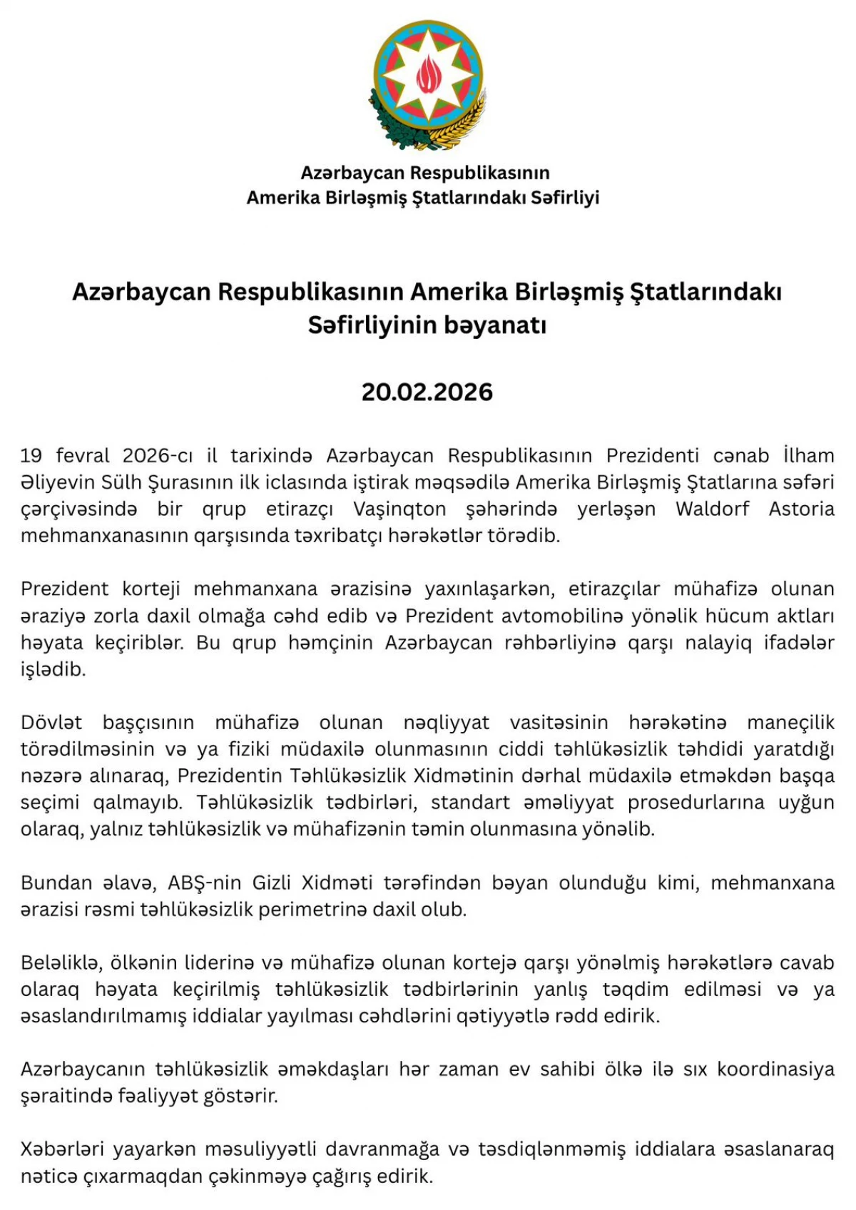Azərbaycan səfirliyi: Etirazçılar Prezident avtomobilinə yönəlik hücum aktları həyata keçiriblər — 1