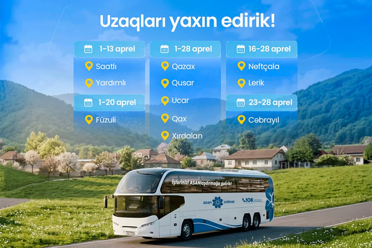 Apreldə Səyyar ASAN xidmətin fəaliyyət göstərəcəyi ÜNVANLAR